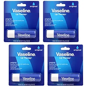 Vaseline Lip Therapy Care Original, Fast-Acting Nourishment, Ideal for Chapped, Dry, Cracked, or Damaged Lips, Lip Balm, 0.16 Ounce (Pack of 4)