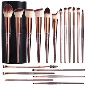 Makeup Brush Set 18 Pcs Premium Synthetic Foundation Powder Concealers Eye shadows Blush Makeup Brushes with black case (B-Brown)