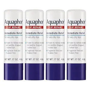 Aquaphor Lip Repair Stick with Jojoba Oil and Shea Butter, Moisturizing Lip Balms, Fragrance Free and Paraben Free, Immediately Relieves Dryness, 0.17 Oz Stick, Pack of 4
