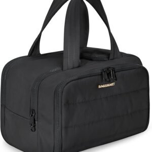 BAGSMART Travel Toiletry Bag, Lightweight Large Wide-open Travel Bag for Women, Puffy Cosmetic Makeup Bag Organizer with Handle for Accessories,Essentials, Toiletries, Black