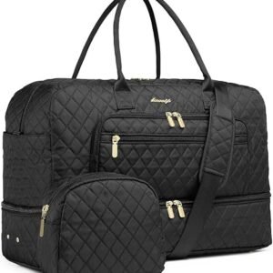 LUOCIP Large Women Travel Duffle Bag, Carry on Bag with Wet Toiletry Pocket for Overnight, Weekend, Yoga, Gym, Business Trips, Sport and Hospital, Black