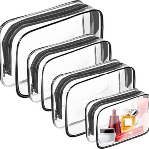 AURUZA Clear Makeup Bag, Portable Travel Toiletry Bags with Zipper, TSA Approved Clear Organizer Bags, PVC Cosmetic Pouch for Airport Airline Compliant
