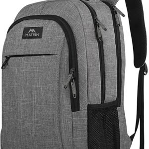 MATEIN Travel Laptop Backpack, Business Anti Theft Slim Sturdy Laptops Backpack Personal Item Bag, Water Resistant College School Computer Bag Gift for Men & Women Fits 15.6 Inch Notebook, Grey