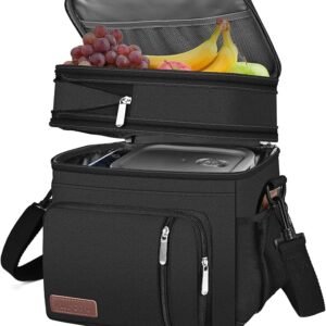 MIYCOO Lunch Bag & Lunch Box for Men Women, Double Deck Leakproof Insulated Soft Large Adult Camping Cooler bag for Work, Beach, Picnic, Travel (Black, 15L)