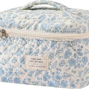 Gosect Large Makeup Bag, Cute Cosmetic Bag for Women Girls, Floral Coquette Aesthetic Toiletry Bag, Travel Make Up Organizer Bag (BDLH)