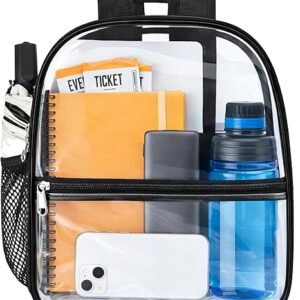 Oraben Clear Backpack Stadium Approved, Clear Bag 12 x 6 x 11 in, Small Transparent Backpack for Concerts, Sports Events, Festivals, School, Waterproof, Adjustable Straps, Women Men