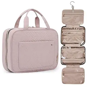 BAGSMART Large Toiletry Bag Travel Bag with Hanging Hook, Water-resistant Makeup Cosmetic Bag Travel Organizer for Accessories, Shampoo, Full Sized Container, Toiletries