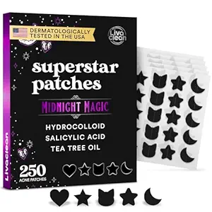 250CT Black Star Pimple Patches for Face - Hello kitty Pimple Patches Black w/Salicylic Acid & Tea Tree Oil - Hydrocolloid Acne Patch, Cute Face Stickers, Zit Patch