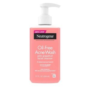 Neutrogena Oil-Free Acne Wash Pink Grapefruit Facial Cleanser - with Salicylic Acid for Clear Skin, Daily Face Wash for Oily & Acne-Prone Skin, Deep Cleansing Treatment, 9.1 fl. oz. Bottle