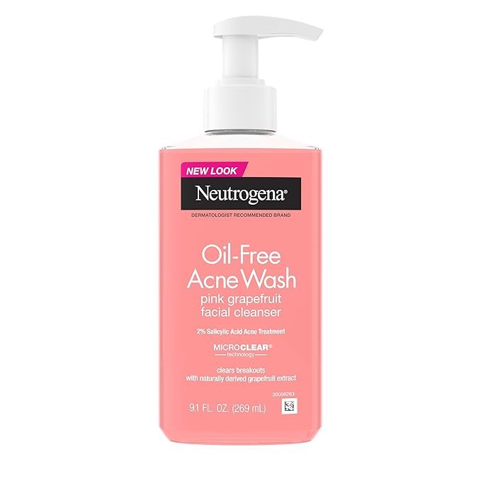 Neutrogena Oil-Free Acne Wash Pink Grapefruit Facial Cleanser - with Salicylic Acid for Clear Skin, Daily Face Wash for Oily & Acne-Prone Skin, Deep Cleansing Treatment, 9.1 fl. oz. Bottle