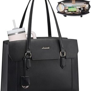 LOVEVOOK Laptop Tote Bag for Women,Computer Work Bag With Large Cup Holder,15.6 Inch Waterproof PU Leather Purse Briefcase for Teacher