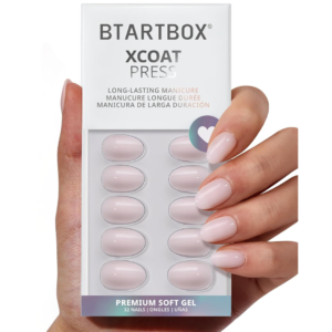BTArtbox Press On Nails Almond - Power Calm, Lamp-Curable 4-Week Wear Nude Pink Extra Short Press On Nails with Glue and Adhesive Tabs, Easy-to-Apply in 16 Sizes - 32 Nails All-in-One Kit