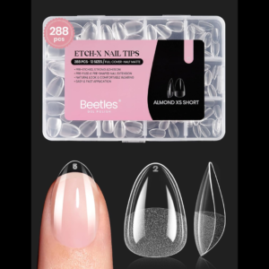 Beetles Extra Short Almond Nail Tips, 12 Sizes 288 PCS Pre-Shaped Clear Full Cover Etch Gel Nail Tips Clear Acrylic Press on Nails Extension for Girls Women Nail Art Design, Nail Glue Needed