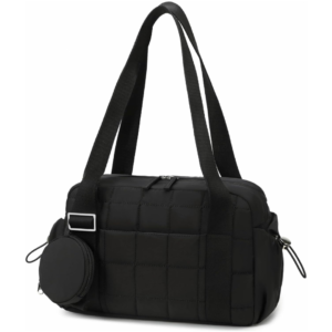 CAMTOP Mini Gym Bag for Women, Small Gym Tote Bag Puffy Quilted Sports Duffel Bag with Wet Compartment and Coin Purse Duffel Bags Dance Yoga Workout Bag for Gifts (All Black, Mini-12.6")