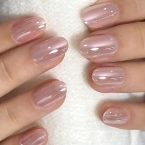 CurvLife Oval Press On Nails Short ? Soft Gel Champagne Pearl Salon Quality False Nails with Glue, Long Lasting Daily Nail Tips for Women