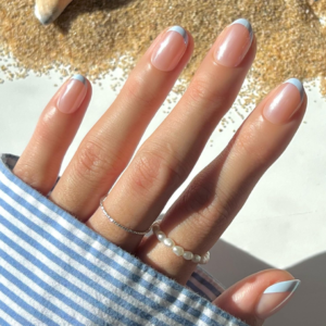 Glamnetic Press On Nails - Into Blue | Glazed Short Oval Fake Nails with Periwinkle French Tips, Salon Quality Summer Nails | 15 Sizes - 30 Nail Kit with Glue