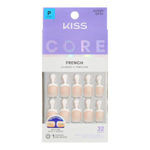 Kiss Core, Press On Nails, Nail glue included, 'Perfection', White, Petite Size, Squoval Shape, Includes 32 Nails, 2g Glue, 1 Manicure Stick, 1 Mini File