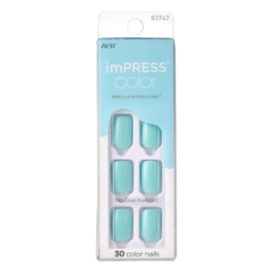 Kiss Impress Color Press-On Nails, Gel Nail Kit, PureFit Technology, Short Length, ?Mint To Be?, Polish-Free Solid Color Manicure, Includes Prep Pad, Mini Nail File, Cuticle Stick, and 30 Fake Nails
