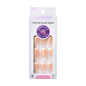 Kiss Impress No Glue Mani Press On Nails, French, 'Model', White, Short Size, Squoval Shape, Includes 30 Nails, Prep Pad, Instructions Sheet, 1 Manicure Stick, 1 Mini File