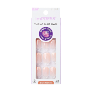 Kiss Impress No Glue Mani Press On Nails, French, 'Heroic', Light Neutral + White Tip French, Short Size, Squoval Shape, Includes 30 Nails, Prep Pad, Instructions Sheet, 1 Manicure Stick, 1 Mini File