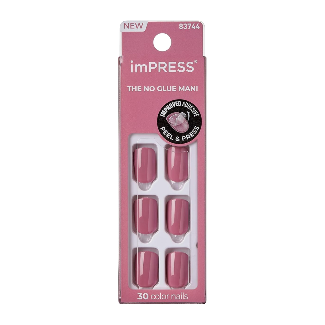 Kiss Impress No Glue Mani Press On Nails, 'Petal Pink', Pink, Short Size, Squoval Shape, Includes 30 Nails, Prep Pad, Instructions Sheet, 1 Manicure Stick, 1 Mini File
