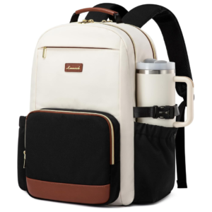 LOVEVOOK Laptop Backpack for Women with Pouch Pocket for Large Capacity Cup,15.6 Inch Laptop Computer Bag Travel Backpack Purse,Waterproof Work Business Backpack College Teacher Bags,Beige-Black-Brown