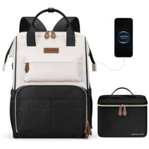 Maelstrom Travel Backpack for Women Men,Laptop Backpack Fits 15.6-17.3 Inch Laptop, Nurse/Work Bag with Insulated Lunch Box (Black-beige)