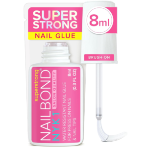 Super Strong Nail Glue for Press On Nails, Nail Tips & Acrylic Nails (8ml) NYK1 NailBond Brush On Glue for Press Ons, Tips & Acrylics - Long Lasting, Maximum Strength, Mess-Free Application